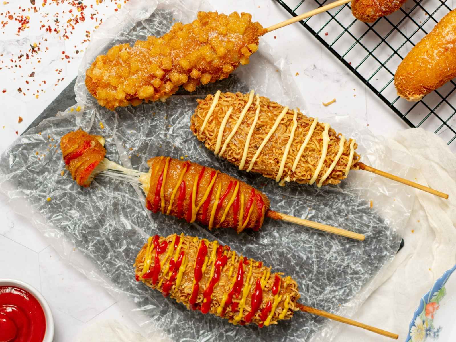 Nutrition information for both traditional and Korean-style Two Hands corn dog